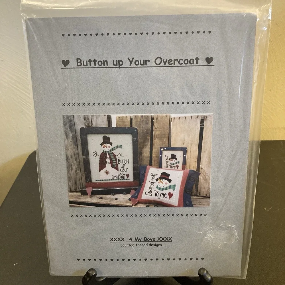 4 My Boys Button Up Your Overcoat Cross‎ Stitch Pattern Snowmen + Buttons